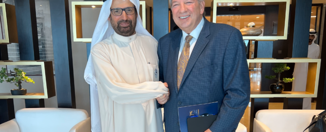 Dr. Ali Al Nuaimi and Rabbi David Woznica meet in Abu Dhabi, United Arab Emirates. Dr. Nuaimi is Chairman of the Manara Center, a position similar to the Chairman of the Foreign Relations Department in the United States. (Photo Courtesy Rabbi David Woznica)
